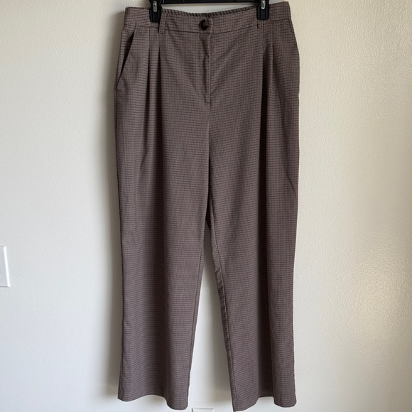 Revolve House of Harlow 1960 Women’s Wide-Leg Brown Gingham Pants - Picture 1 of 6